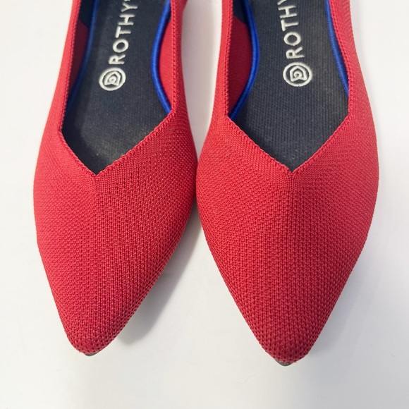 Rothy's Red Pointed Toe Ballet Flats with Blue Trim Size 10.5 - Picture 5 of 12